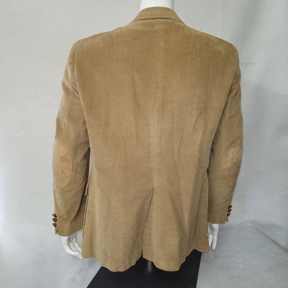 Vintage Mens Corduroy Blazer Camel‎ Sport Coat 44R Brown Elbow Patches Burdines